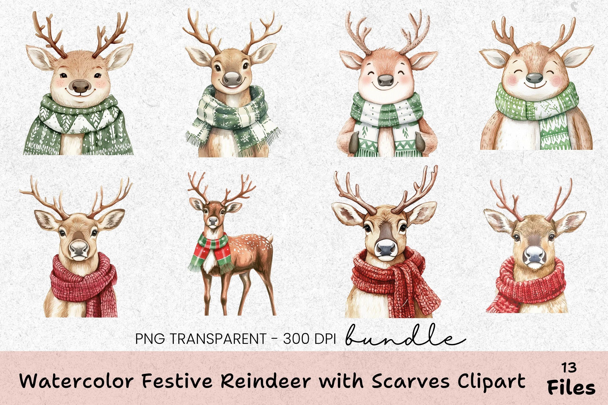 Festive Reindeer with Scarves Clipart Bundle - CraftNest - Digital Crafting and Art