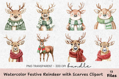 Festive Reindeer with Scarves Clipart Bundle - CraftNest - Digital Crafting and Art