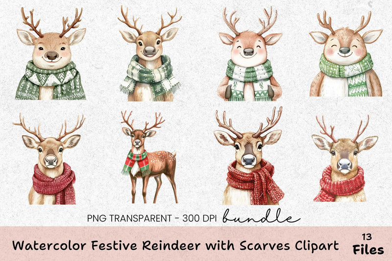 Festive Reindeer with Scarves Clipart Bundle - CraftNest - Digital Crafting and Art