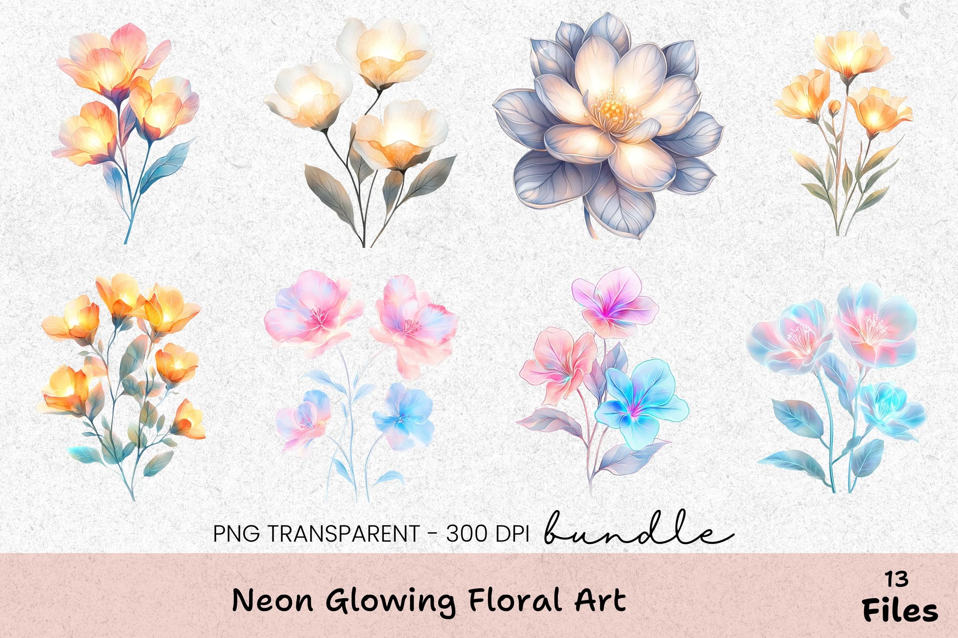Neon Glowing Floral Art Clipart Bundle - CraftNest - Digital Crafting and Art