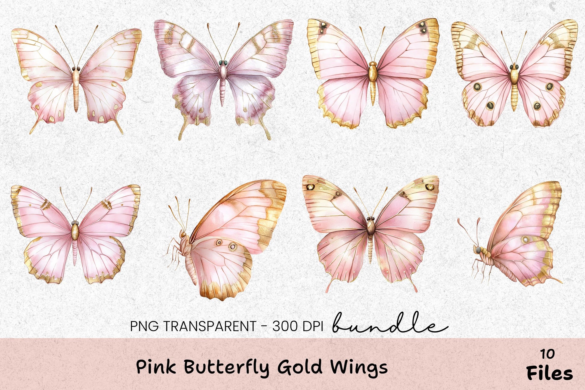 Pink Butterfly Gold Wings Clipart Bundle - CraftNest - Digital Crafting and Art