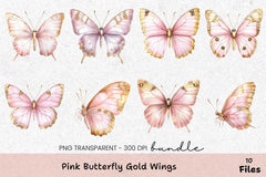 Pink Butterfly Gold Wings Clipart Bundle - CraftNest - Digital Crafting and Art