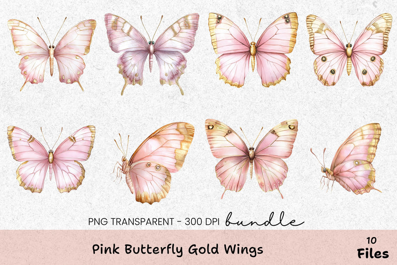 Pink Butterfly Gold Wings Clipart Bundle - CraftNest - Digital Crafting and Art
