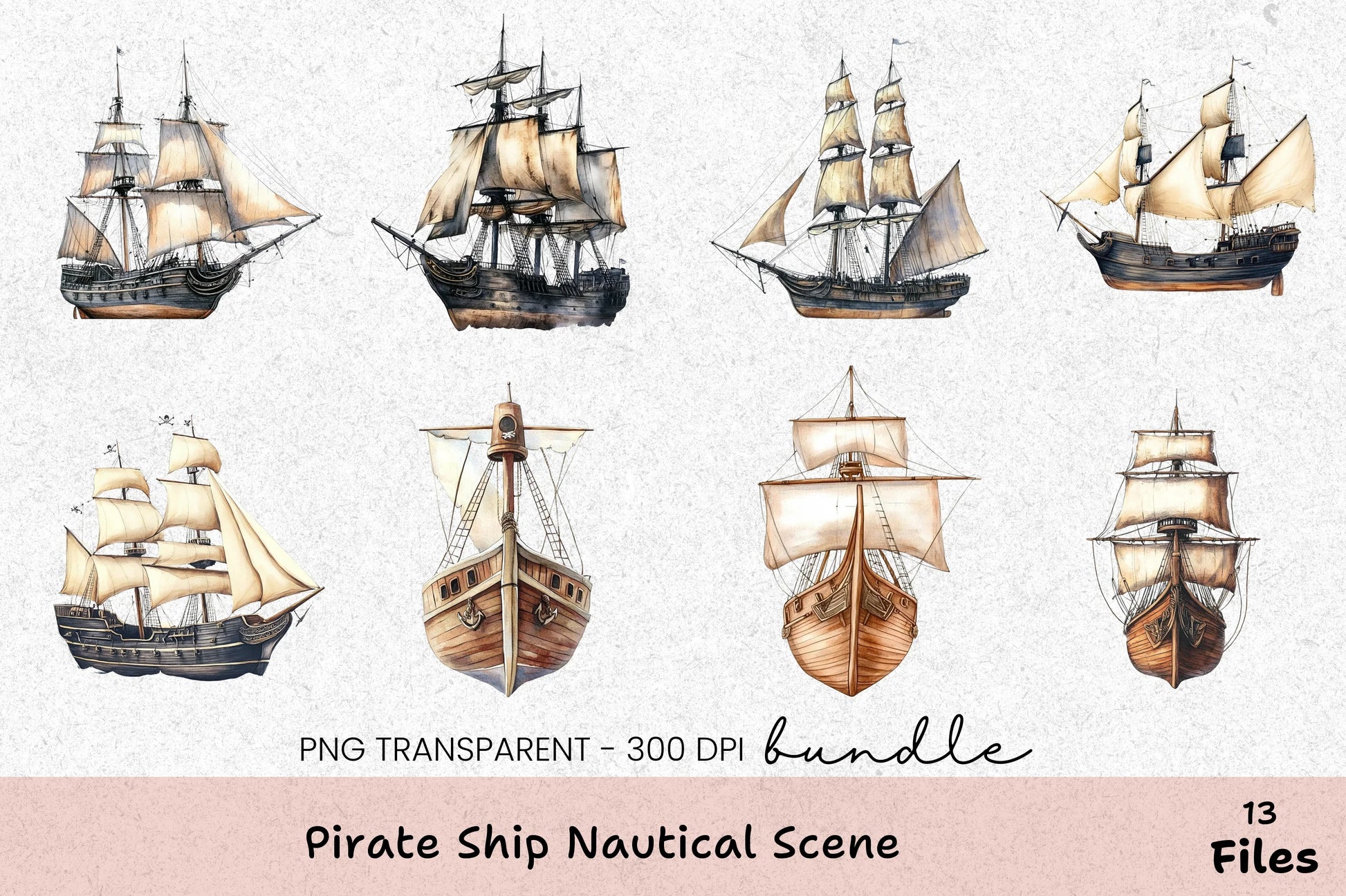 Pirate Ship Nautical Scene Clipart Bundle - CraftNest - Digital Crafting and Art