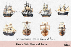 Pirate Ship Nautical Scene Clipart Bundle - CraftNest - Digital Crafting and Art