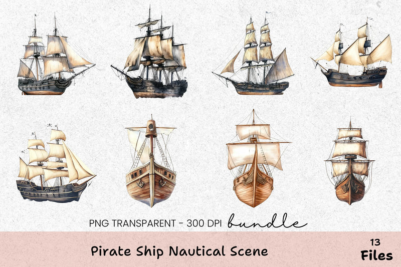 Pirate Ship Nautical Scene Clipart Bundle - CraftNest - Digital Crafting and Art