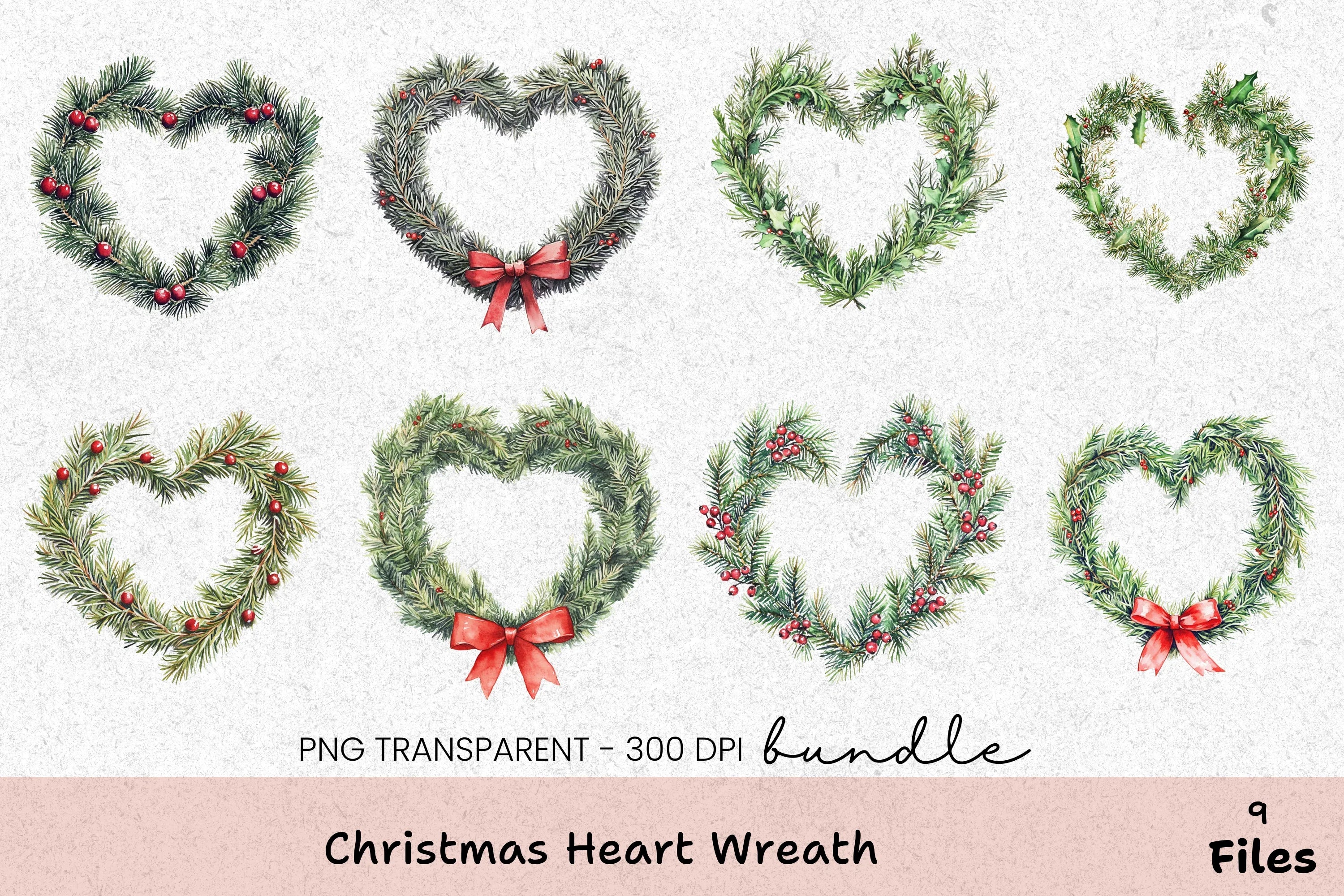 Christmas Heart Wreath Clipart Bundle - CraftNest - Digital Crafting and Art