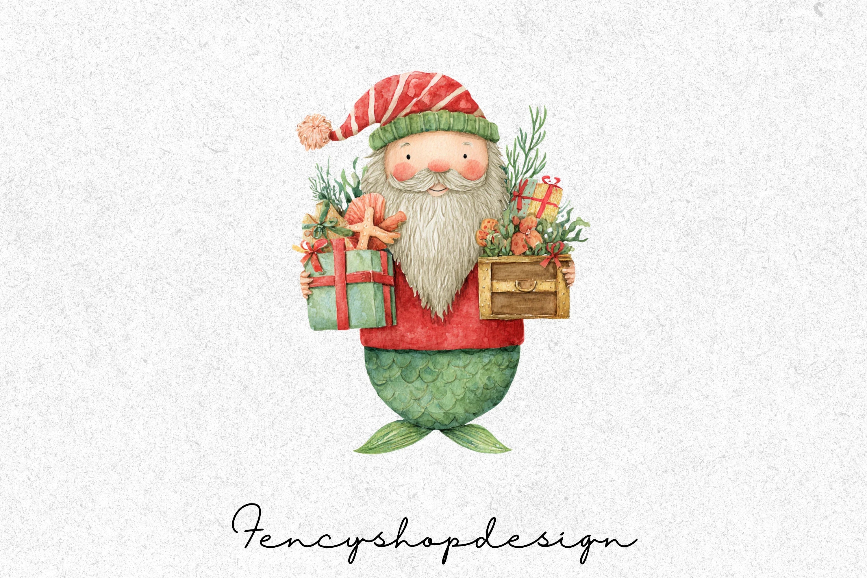 Mermaid Christmas Tree Clipart Bundle