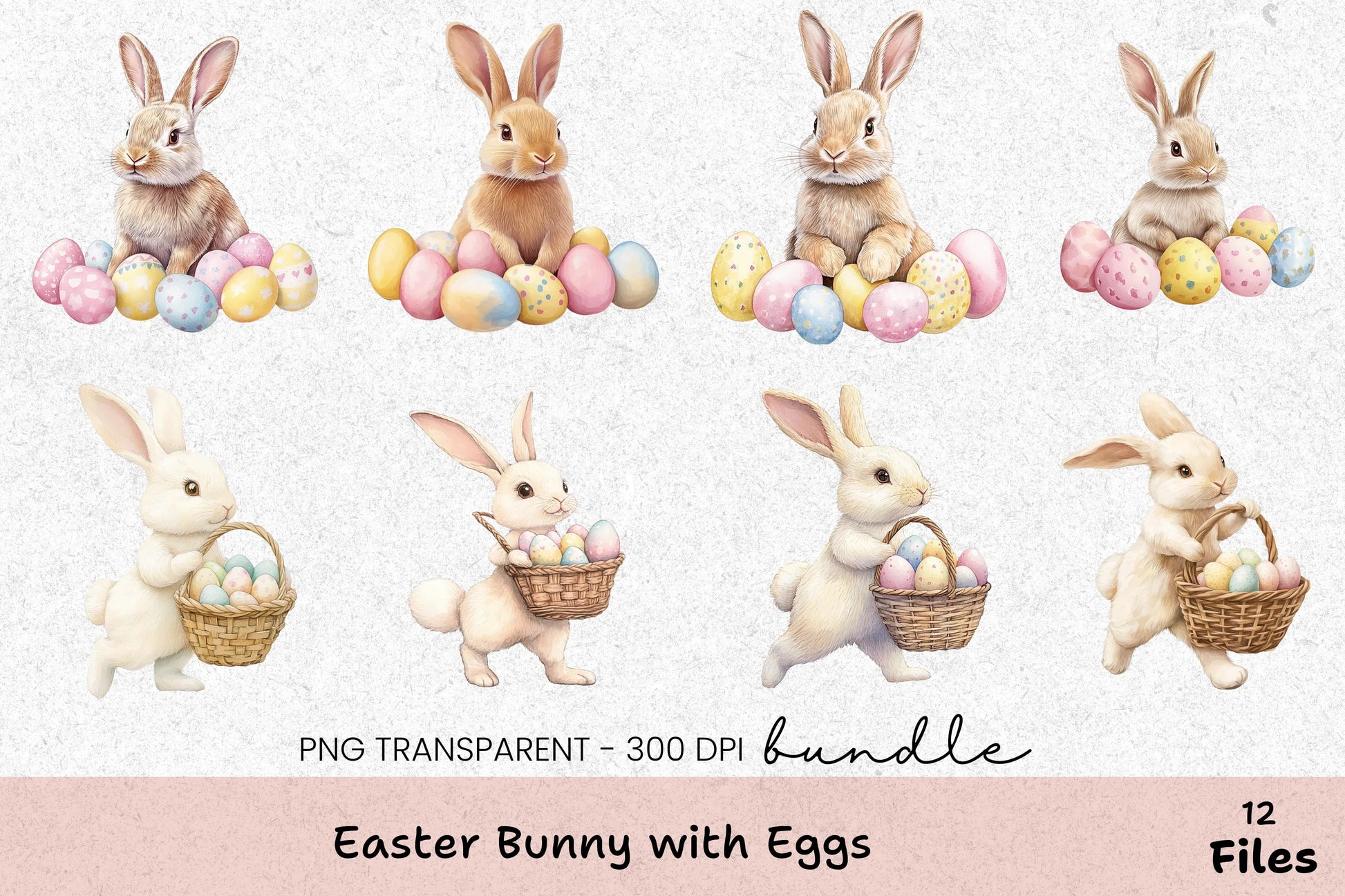 Easter Bunny with Eggs Clipart Bundle - CraftNest - Digital Crafting and Art