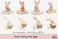 Easter Bunny with Eggs Clipart Bundle - CraftNest - Digital Crafting and Art