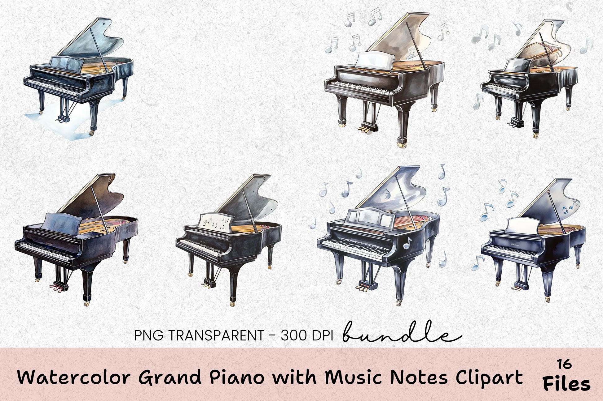 Grand Piano Music Notes Clipart Bundle - CraftNest - Digital Crafting and Art