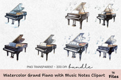 Grand Piano Music Notes Clipart Bundle - CraftNest - Digital Crafting and Art