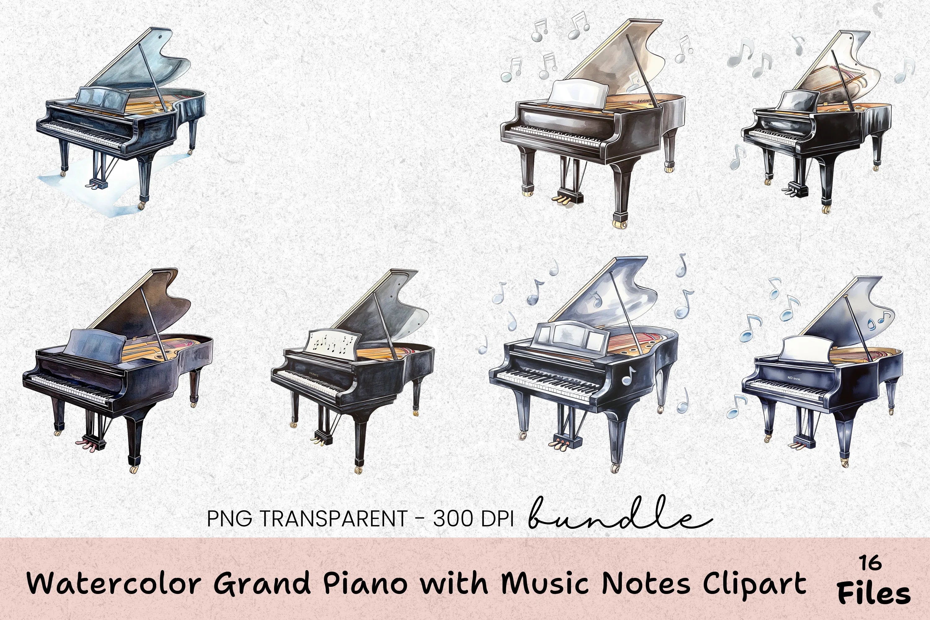 Grand Piano Music Notes Clipart Bundle - CraftNest - Digital Crafting and Art