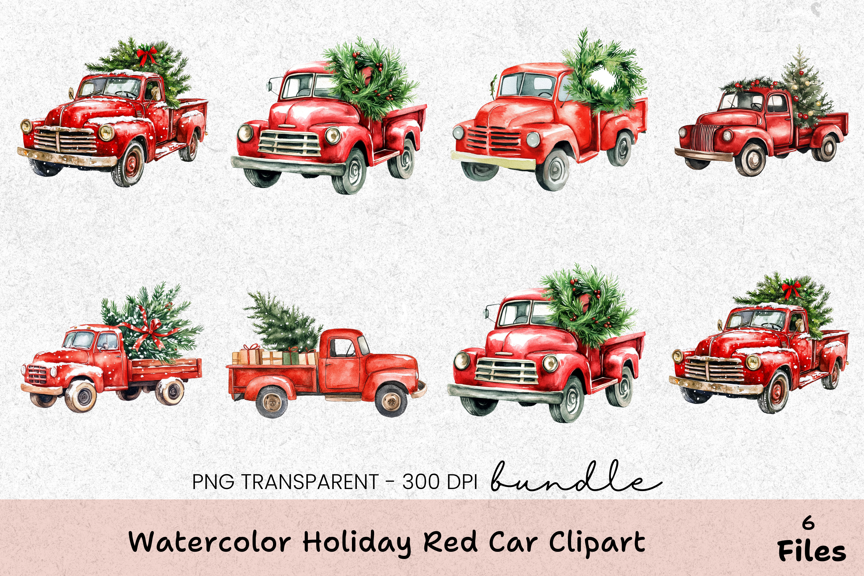 Holiday Red Car Clipart Bundle