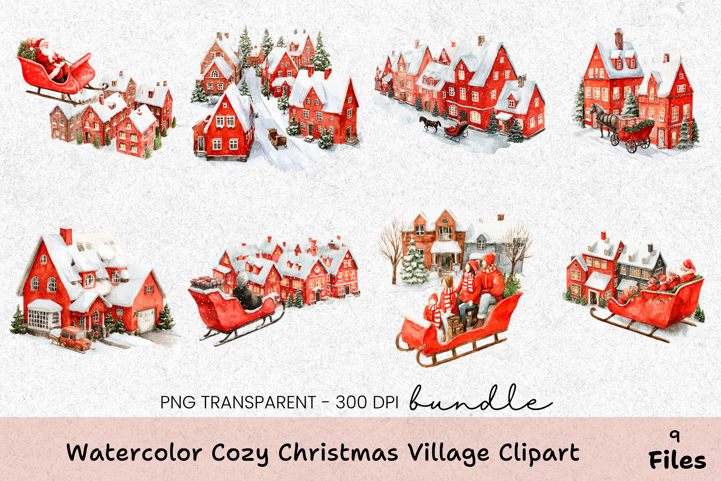 Cozy Christmas Village Clipart Bundle