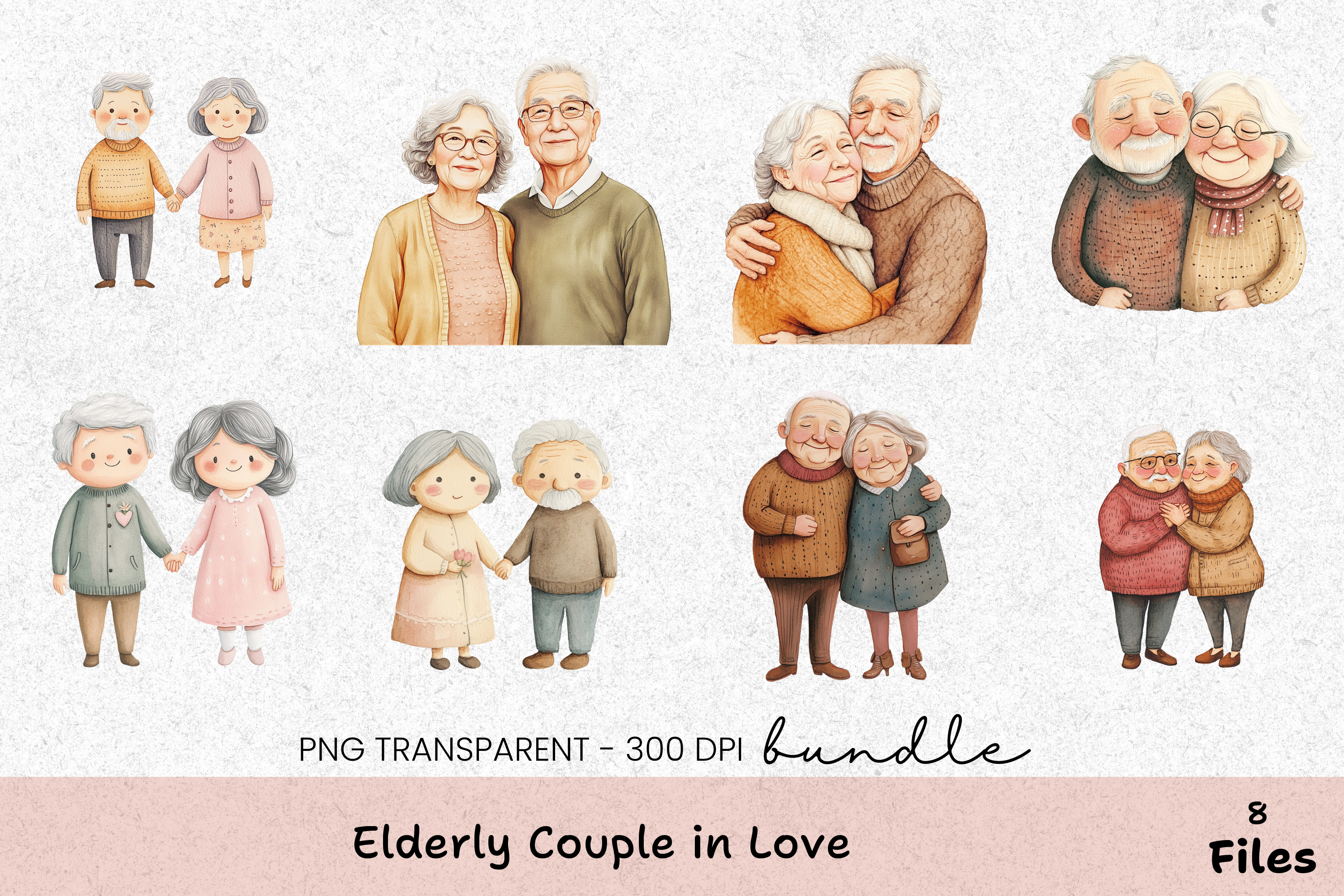 Elderly Couple in Love Clipart Bundle