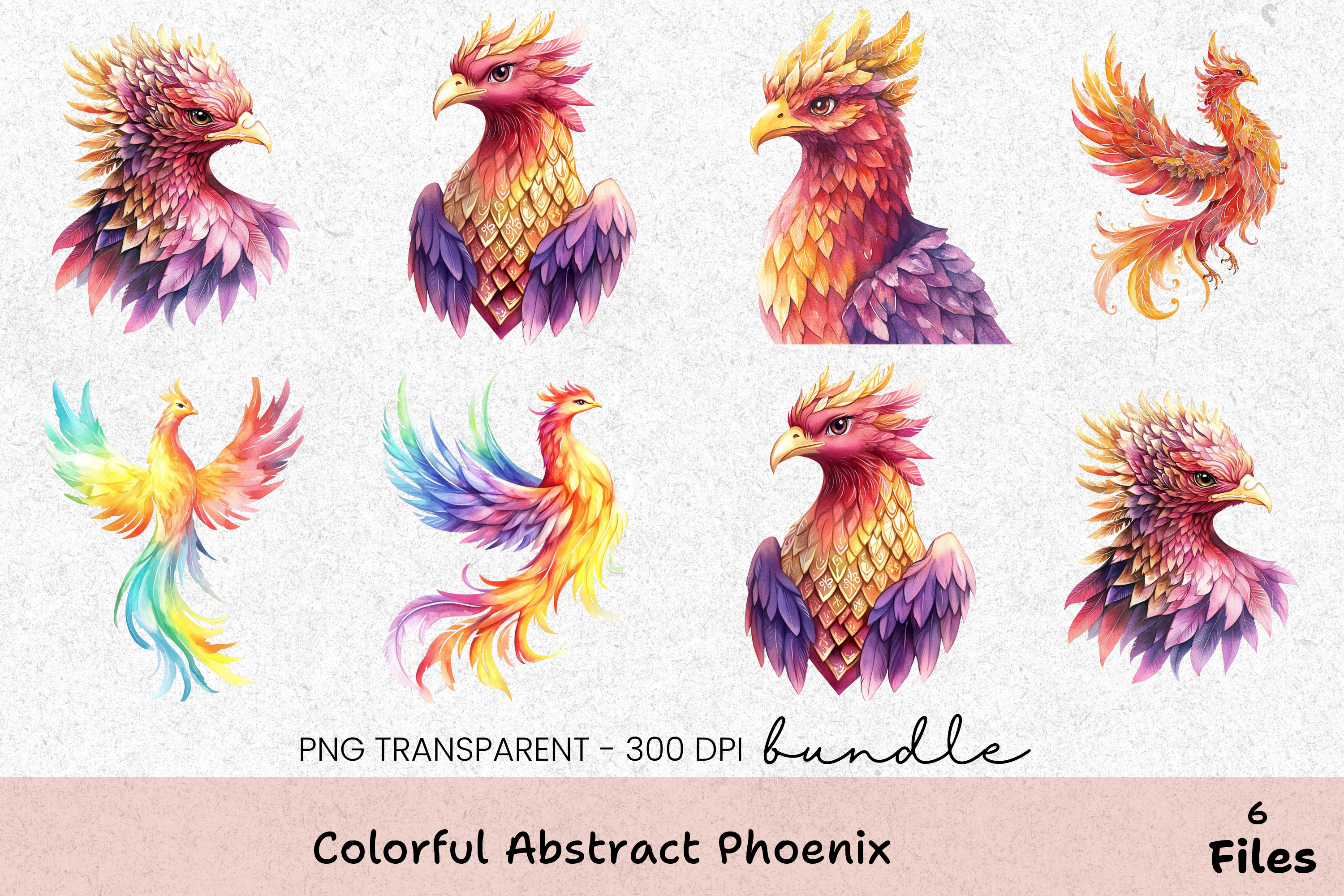 Colorful Abstract Phoenix Clipart Bundle