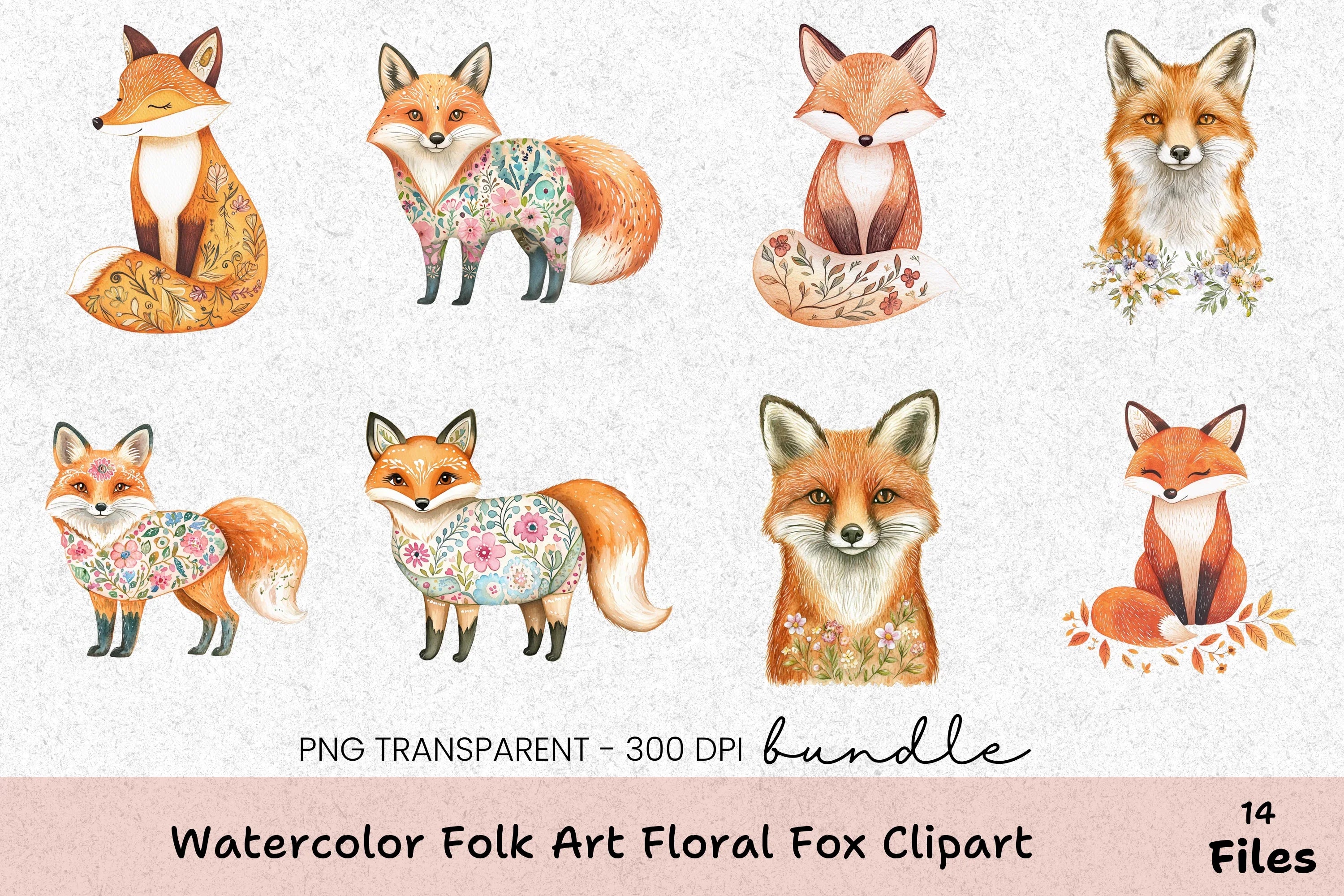 Folk Art Floral Fox Clipart Bundle - CraftNest - Digital Crafting and Art