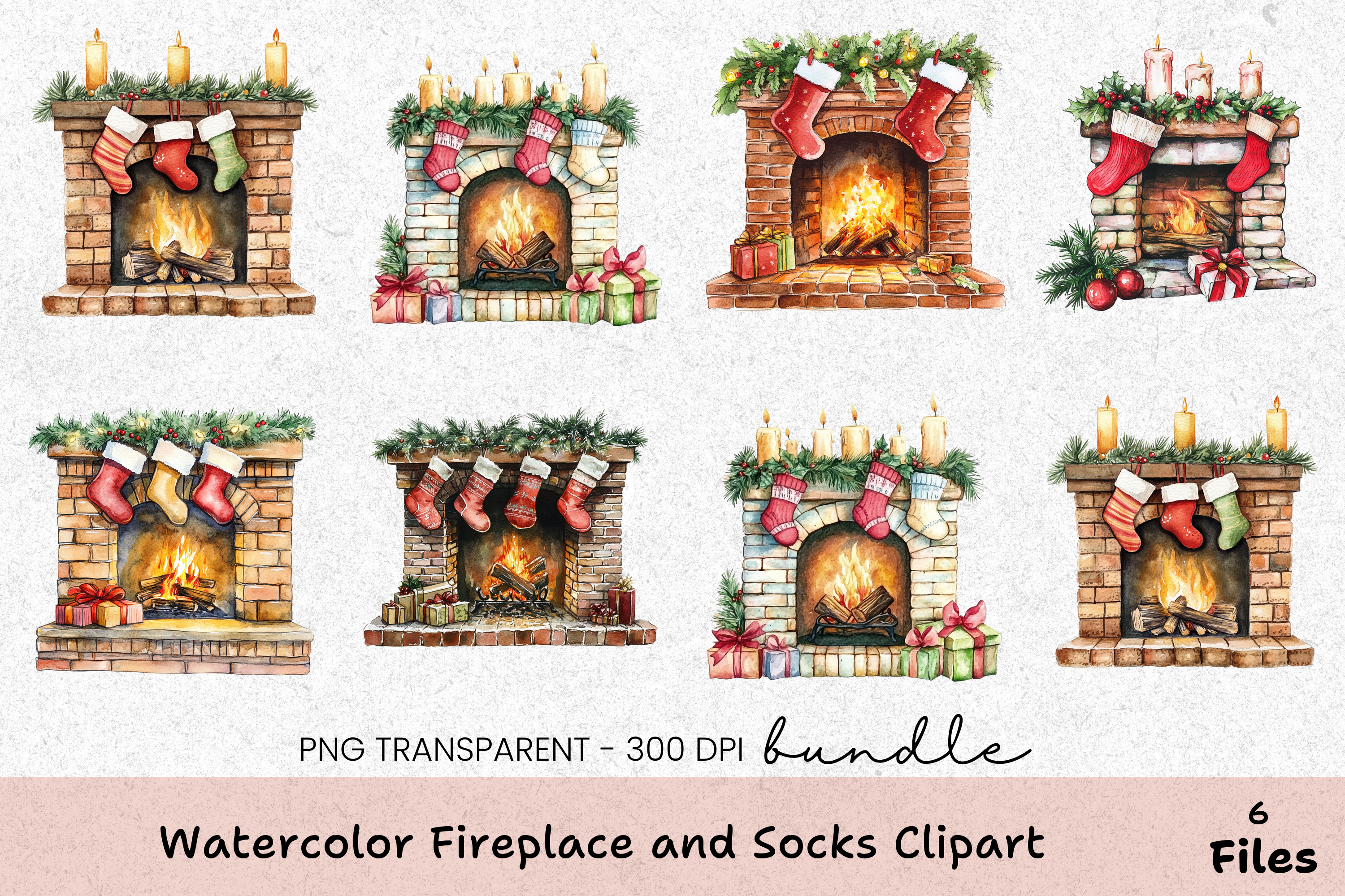Cozy Fireplace and Socks Clipart Bundle