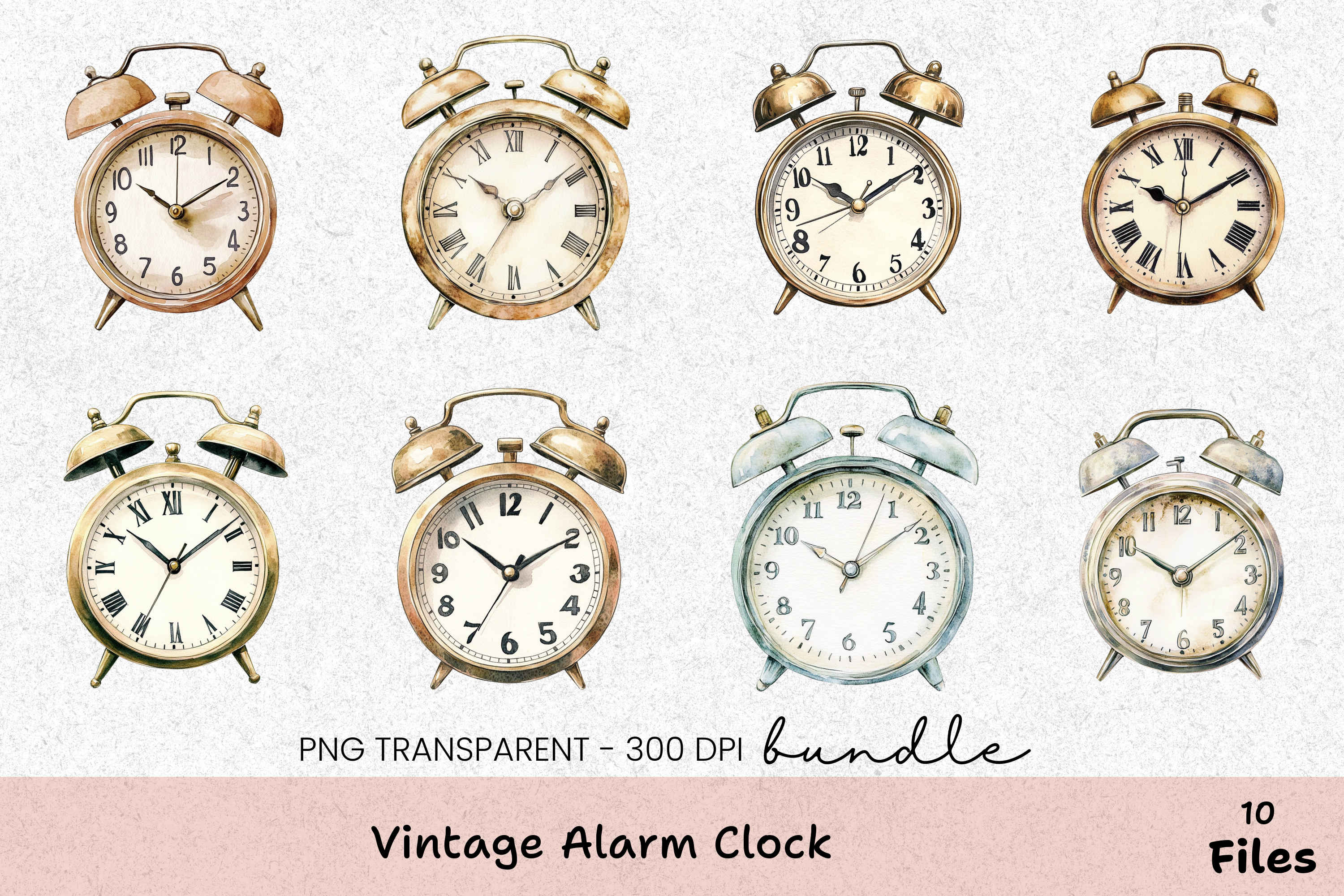 Vintage Alarm Clock Clipart Bundle