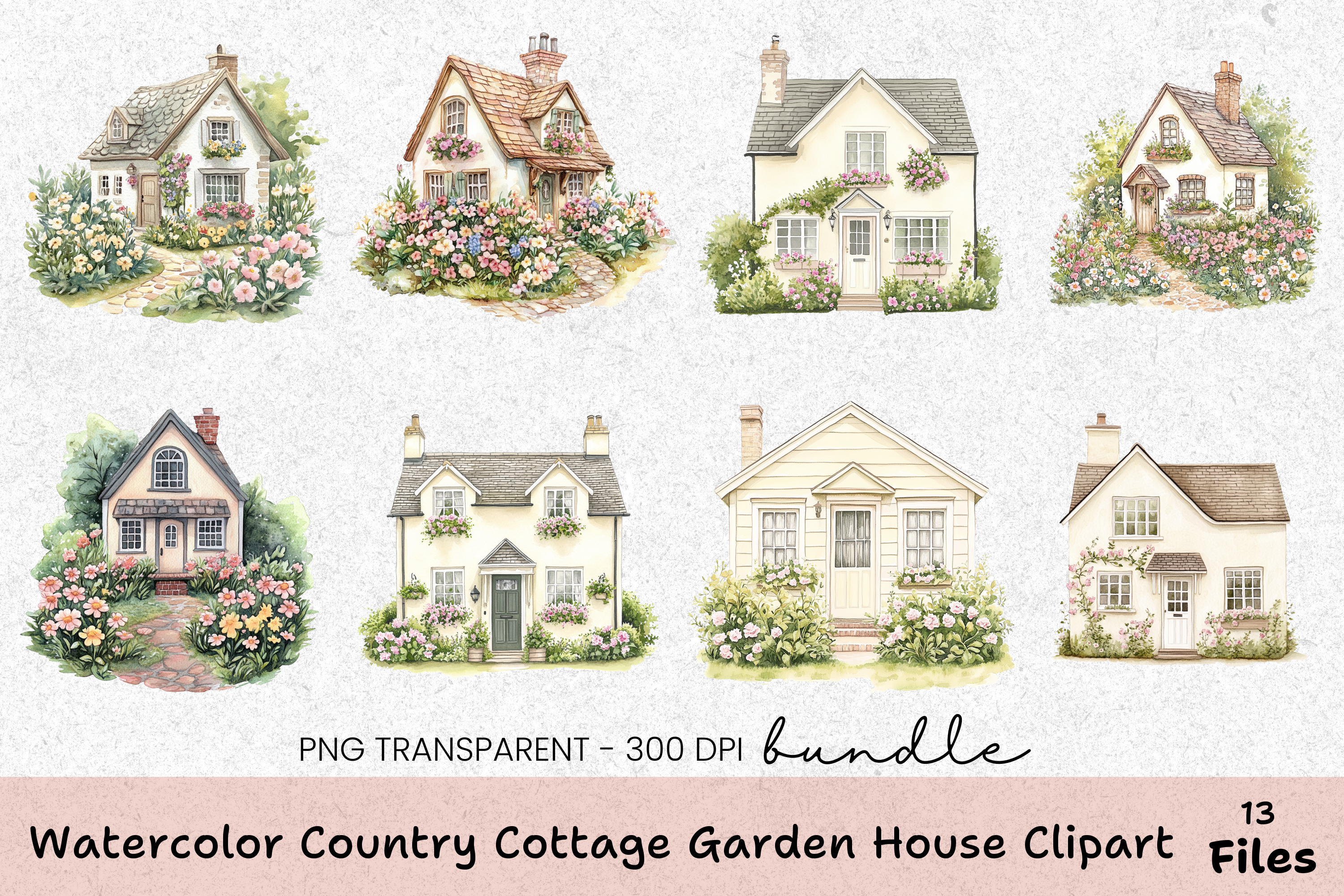Country Cottage Garden House Clipart Bundle