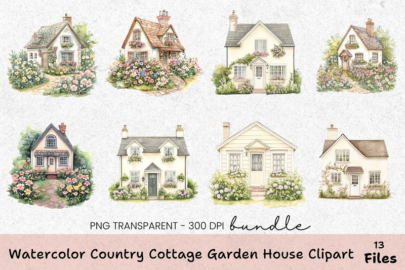 Country Cottage Garden House Clipart Bundle - CraftNest - Digital Crafting and Art