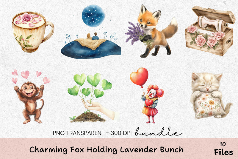 Charming Fox with Lavender Clipart Bundle - CraftNest - Digital Crafting and Art