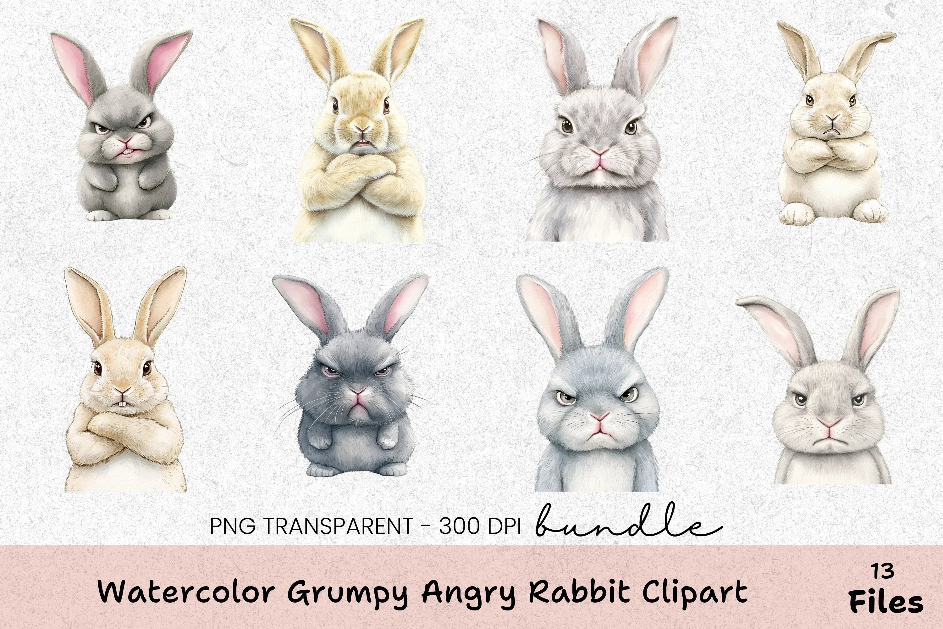Angry Rabiit Grumpy Angry Rabbit Clipart Bundle