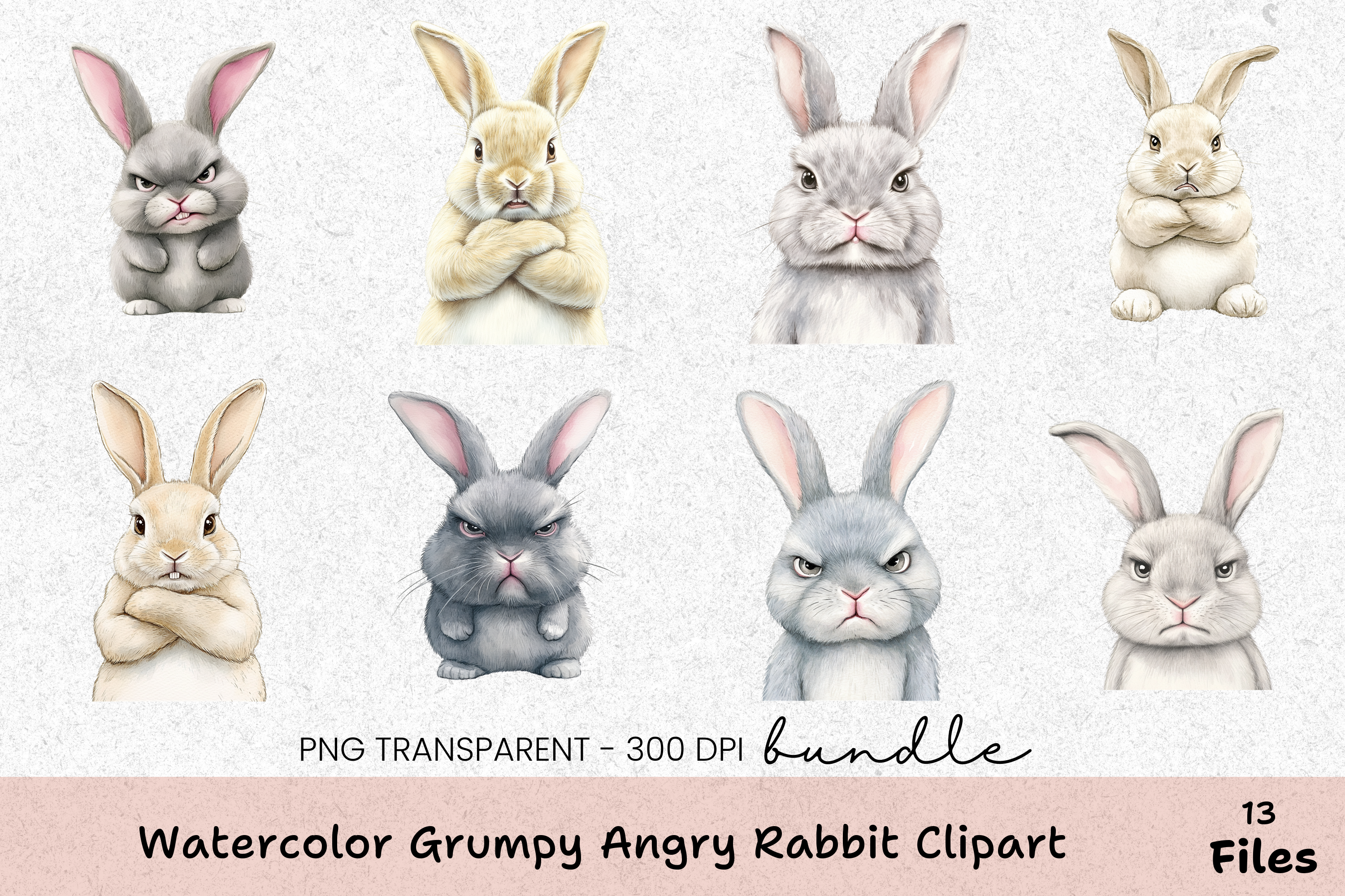 Grumpy Angry Rabbit Clipart Bundle