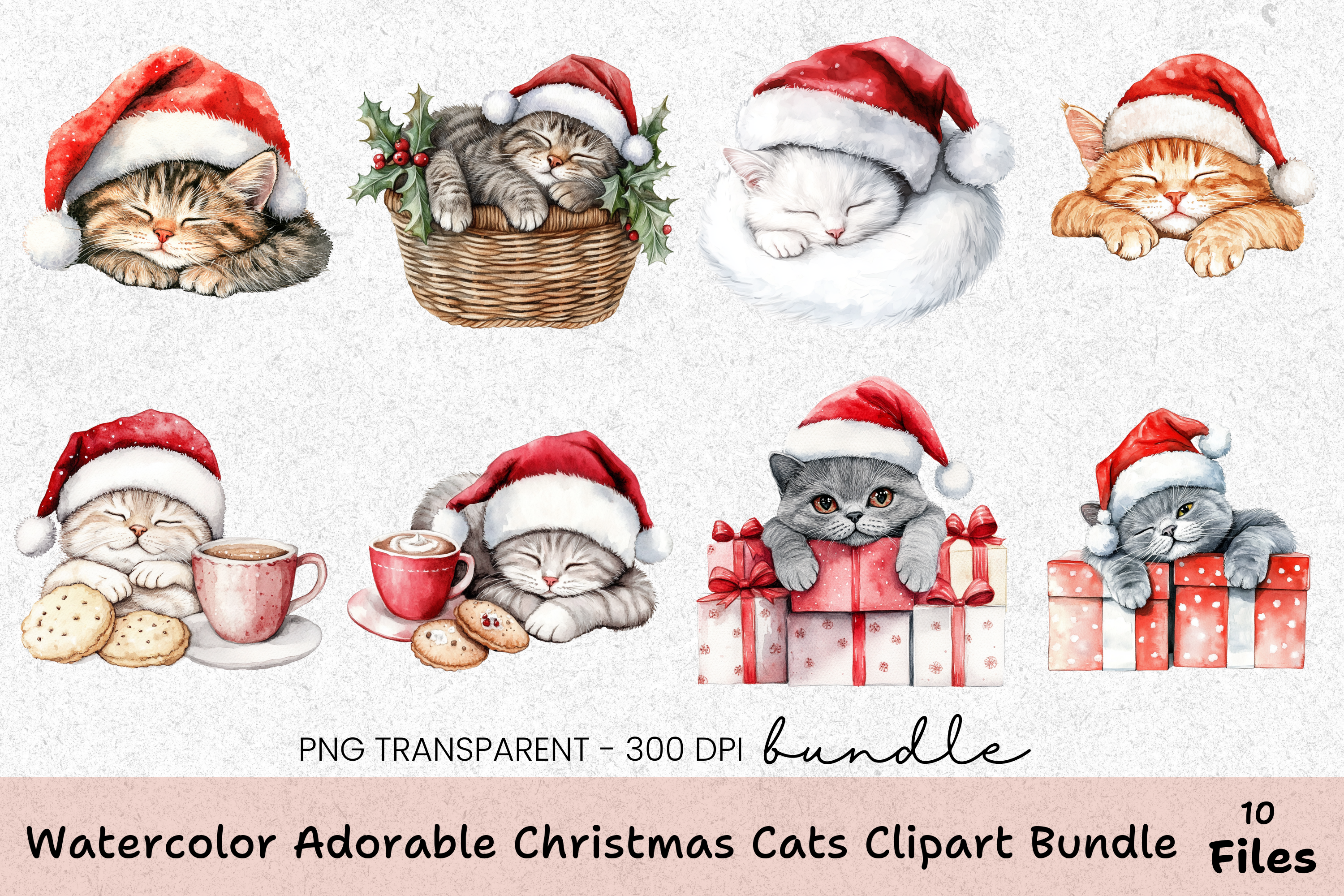 Adorable Christmas Cats Clipart Bundle