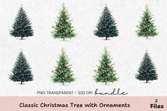 Classic Christmas Tree with Ornaments Clipart Bundle - CraftNest - Digital Crafting and Art