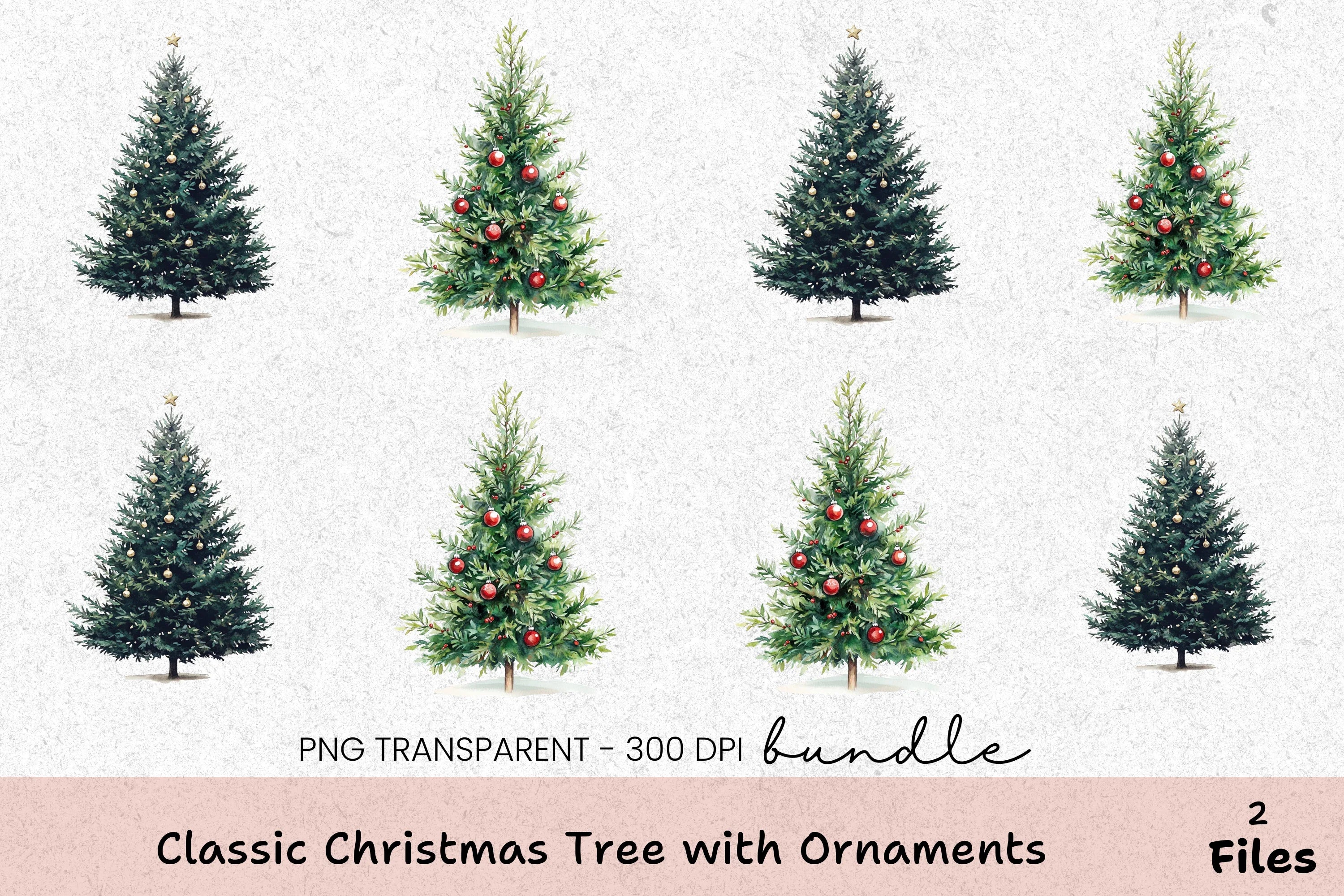 Classic Christmas Tree with Ornaments Clipart Bundle - CraftNest - Digital Crafting and Art