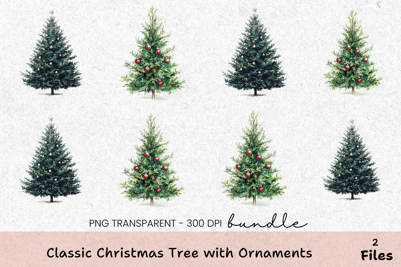 Classic Christmas Tree with Ornaments Clipart Bundle - CraftNest - Digital Crafting and Art