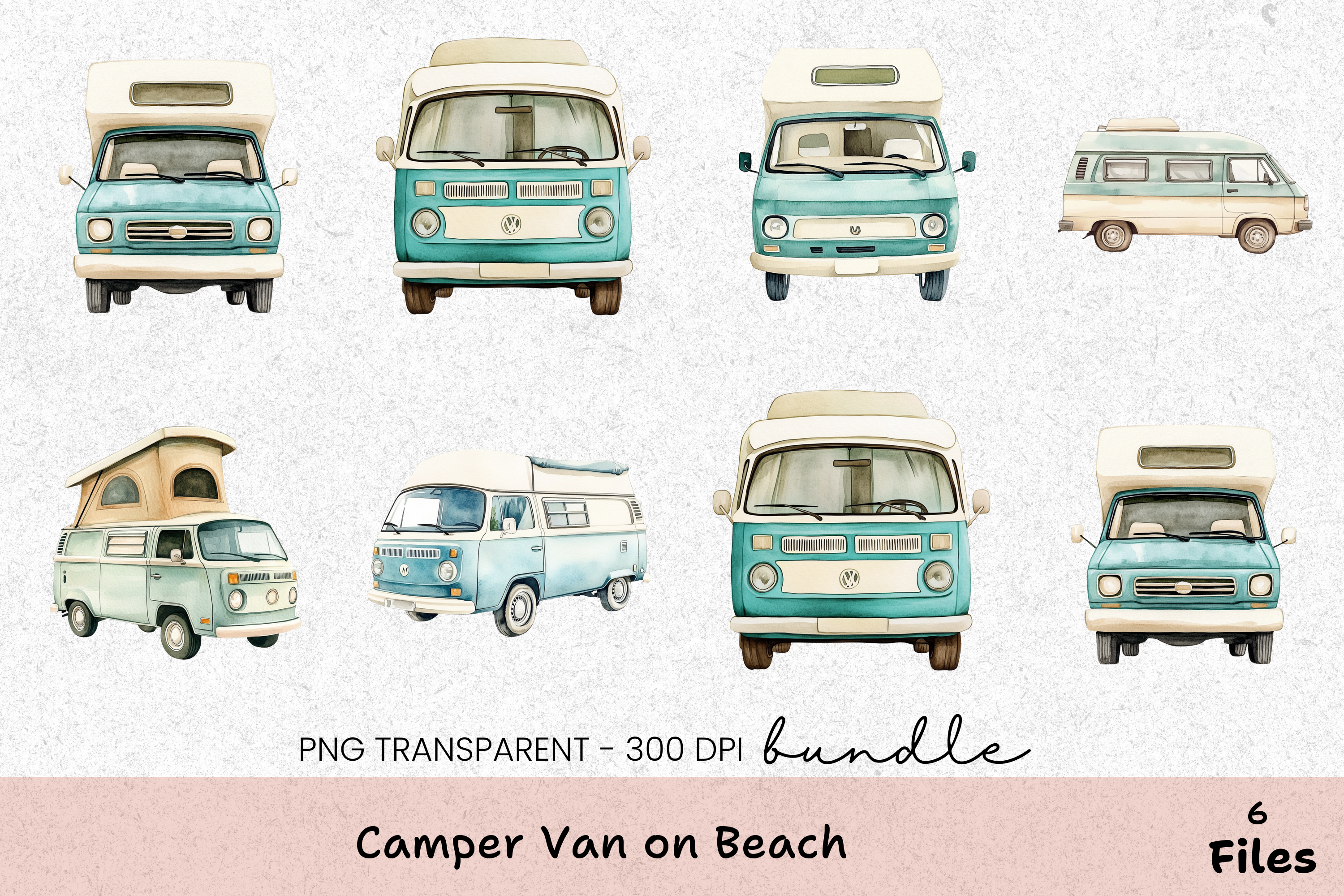 Camper Van Beach Clipart Bundle