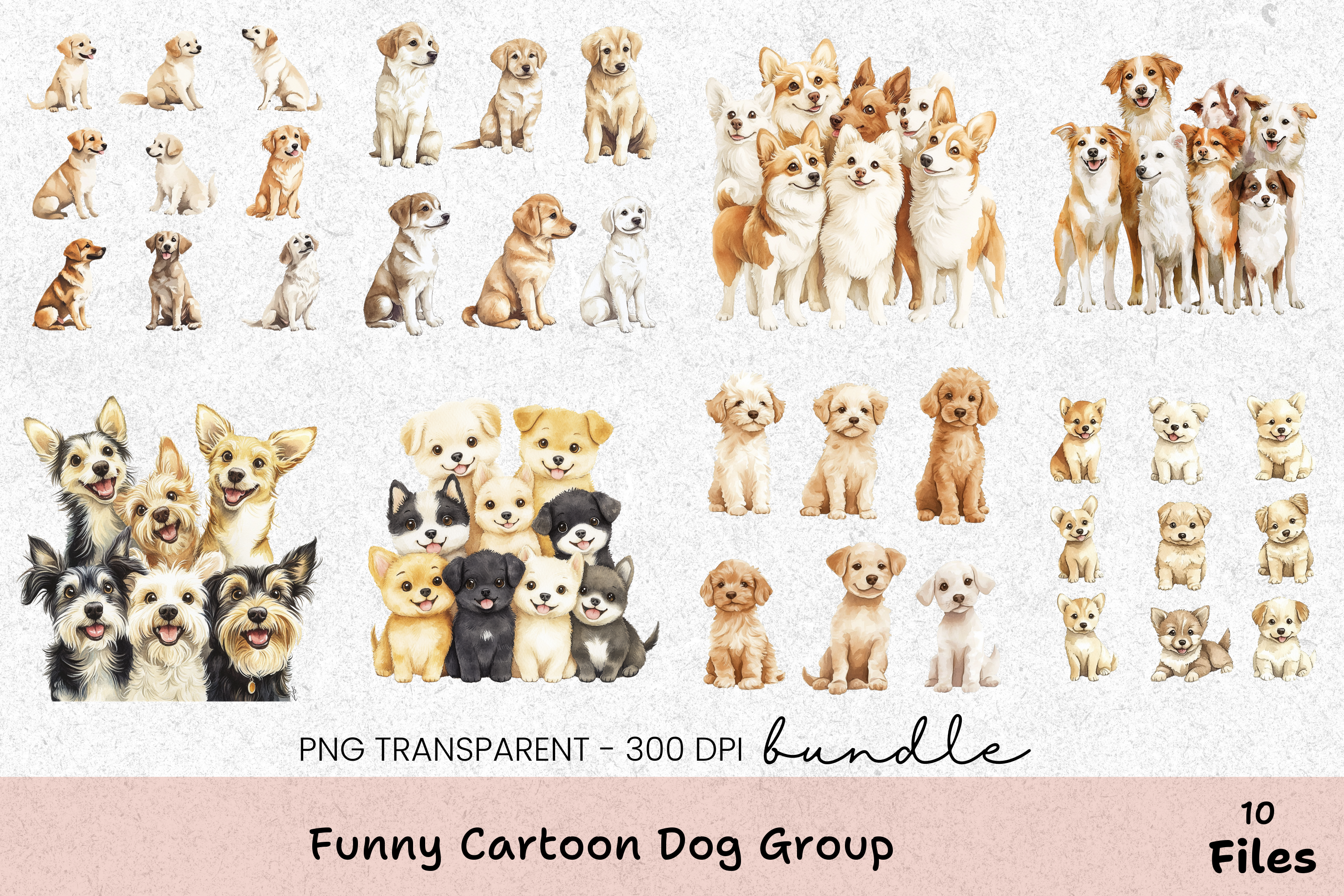 Funny Cartoon Dog Group Clipart Bundle