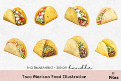 Taco Mexican Food Illustration Clipart Bundle - CraftNest - Digital Crafting and Art