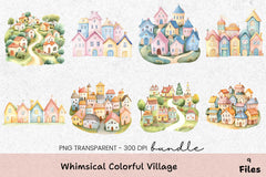 Whimsical Colorful Village Clipart Bundle - CraftNest - Digital Crafting and Art