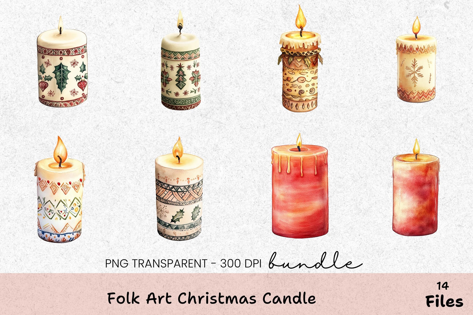 Folk Art Christmas Candle Clipart Bundle - CraftNest - Digital Crafting and Art