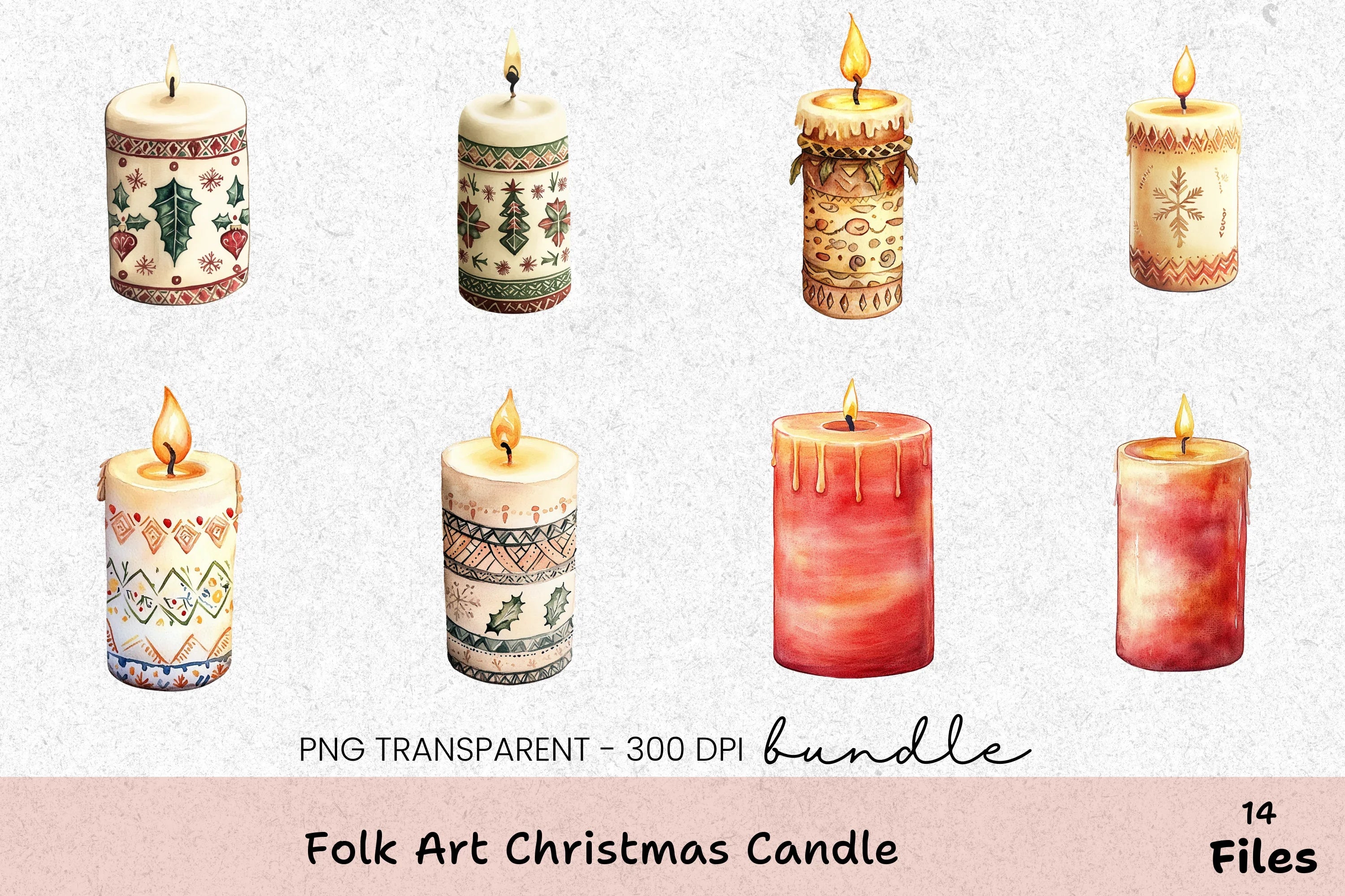 Folk Art Christmas Candle Clipart Bundle - CraftNest - Digital Crafting and Art