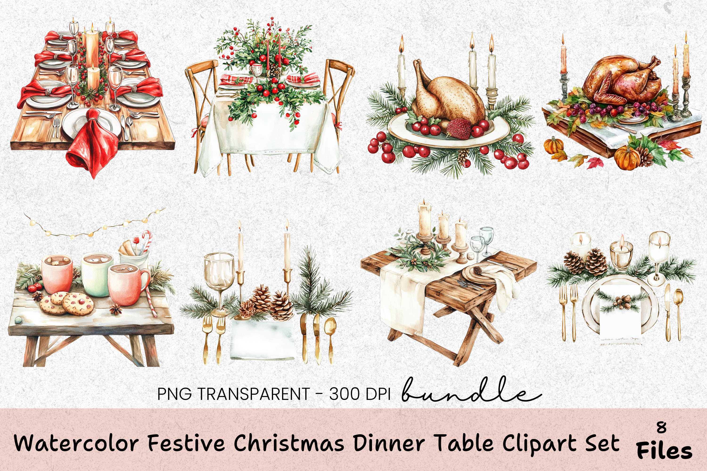 Festive Christmas Dinner Table Clipart Bundle