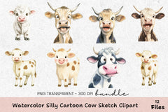 Silly Cartoon Cow Sketch Clipart Bundle - CraftNest - Digital Crafting and Art