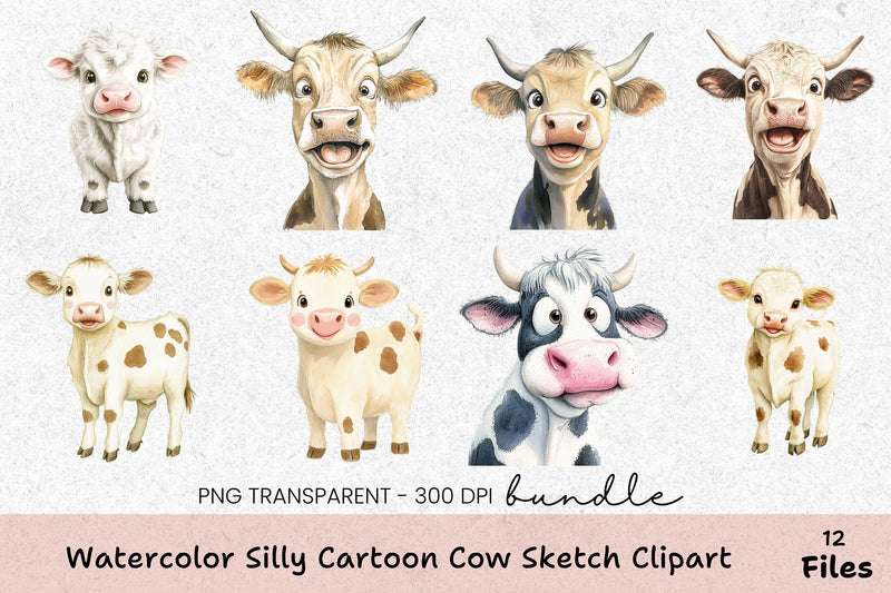 Silly Cartoon Cow Sketch Clipart Bundle - CraftNest - Digital Crafting and Art