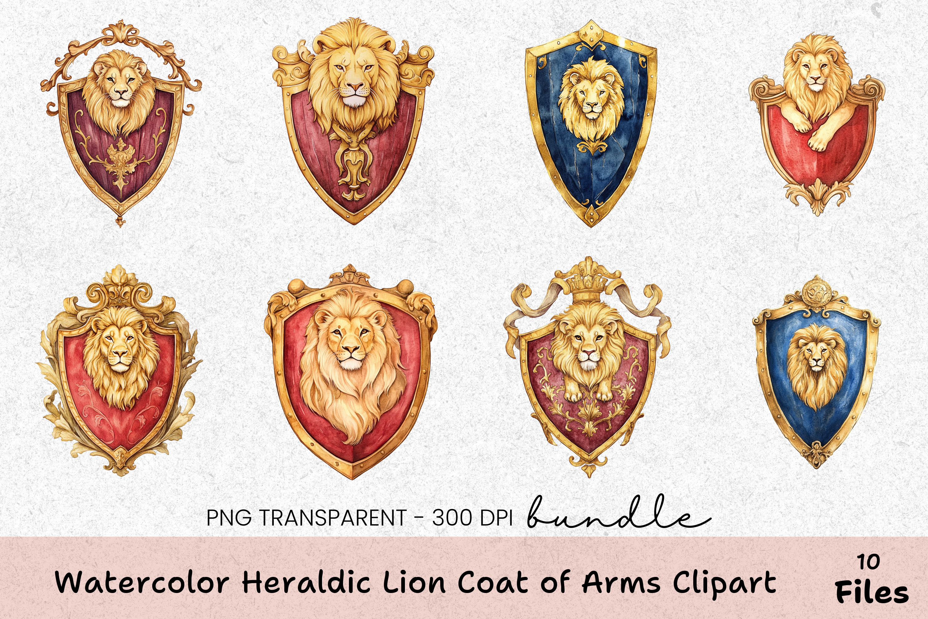 Heraldic Lion Coat of Arms Clipart Bundle