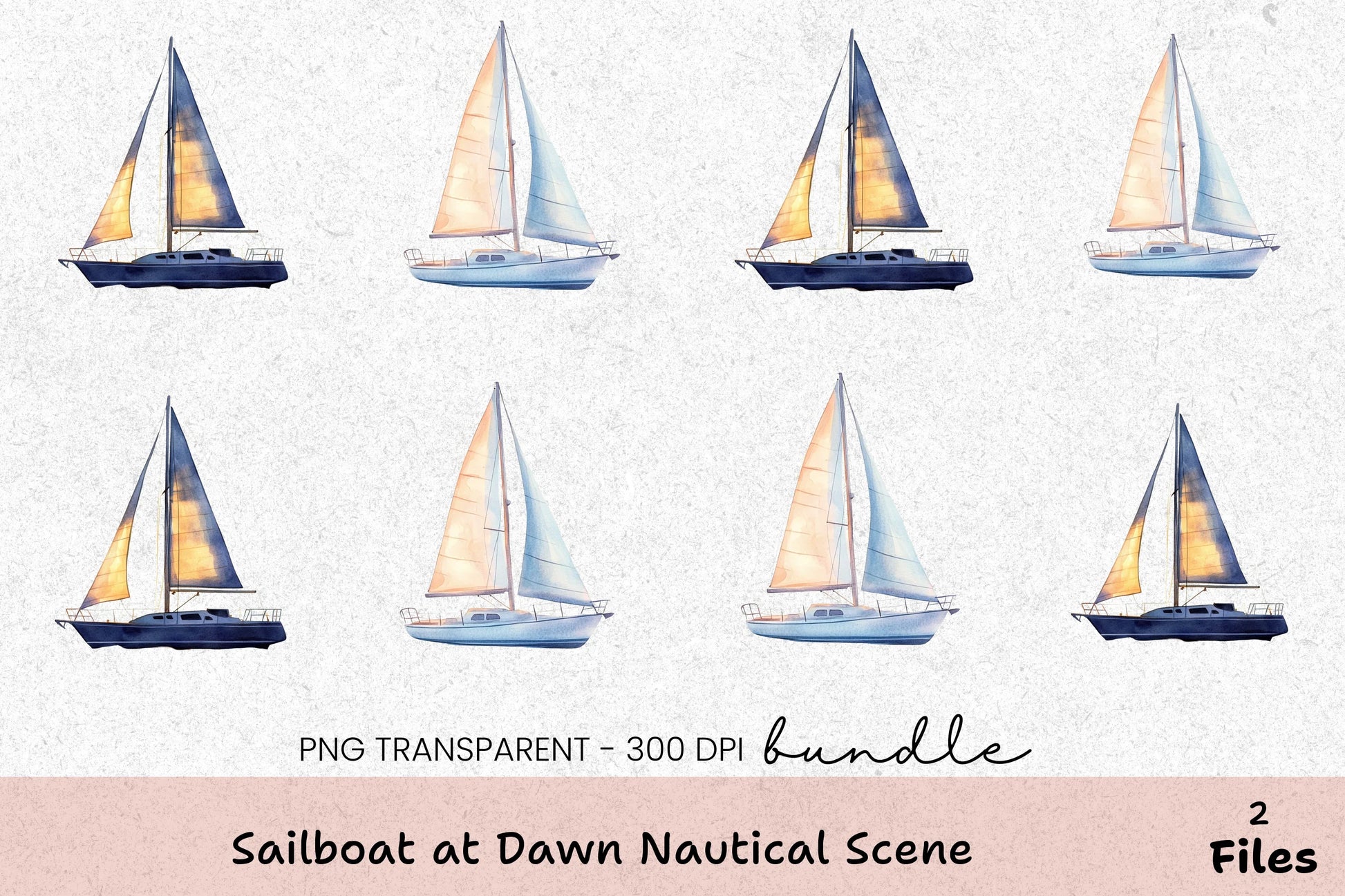Sailboat at Dawn Nautical Scene Clipart Bundle - CraftNest - Digital Crafting and Art