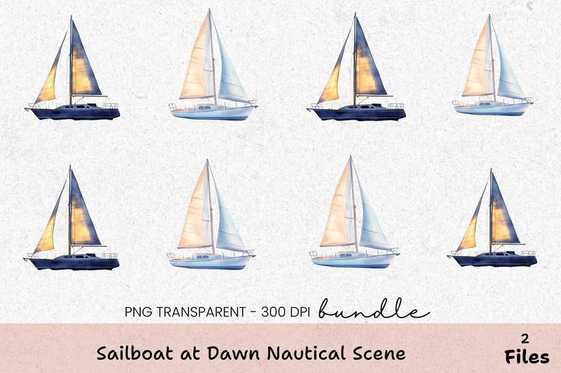 Sailboat at Dawn Nautical Scene Clipart Bundle - CraftNest - Digital Crafting and Art