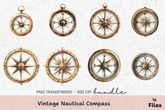 Vintage Nautical Compass Clipart Bundle - CraftNest - Digital Crafting and Art