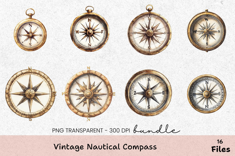 Vintage Nautical Compass Clipart Bundle - CraftNest - Digital Crafting and Art