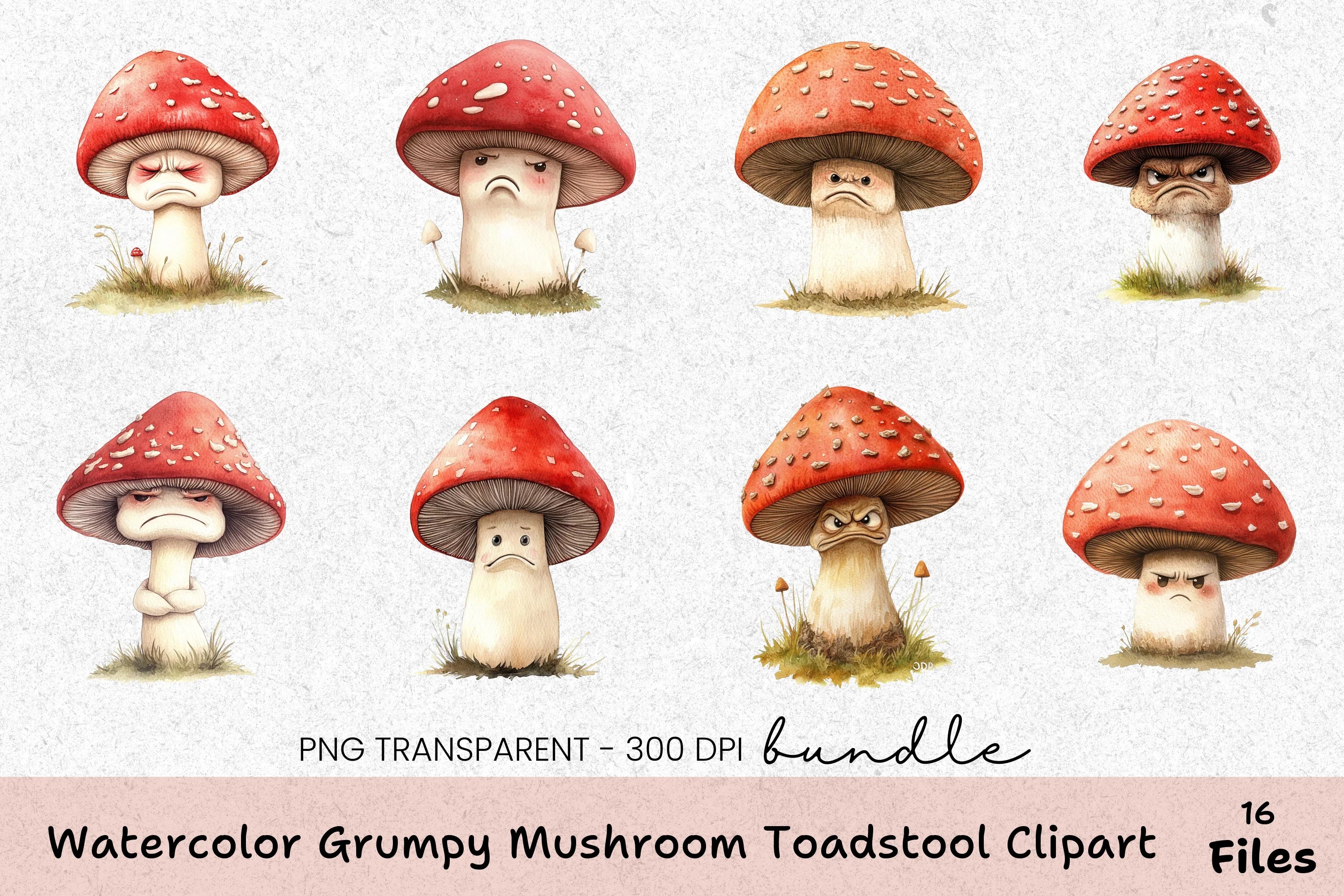 Grumpy Mushroom Toadstool Clipart Bundle - CraftNest - Digital Crafting and Art