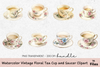 Vintage Floral Tea Cup and Saucer Clipart Bundle