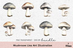 Mushroom Line Art Illustration Clipart Bundle - CraftNest - Digital Crafting and Art